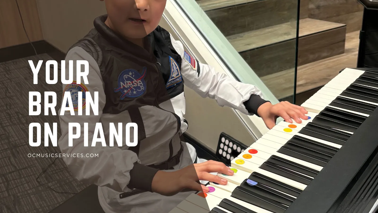 A child learning piano